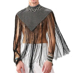 Damen nan langes Fransen-Cape mit Rollkragen und V-förmigem Einsatz R&B