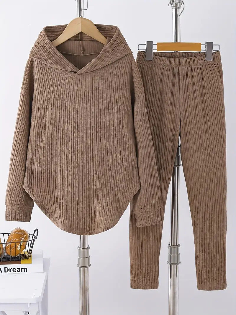 Damen lässiger Sweat-Pulli und -Hose Set mit strukturiertem Design R&B