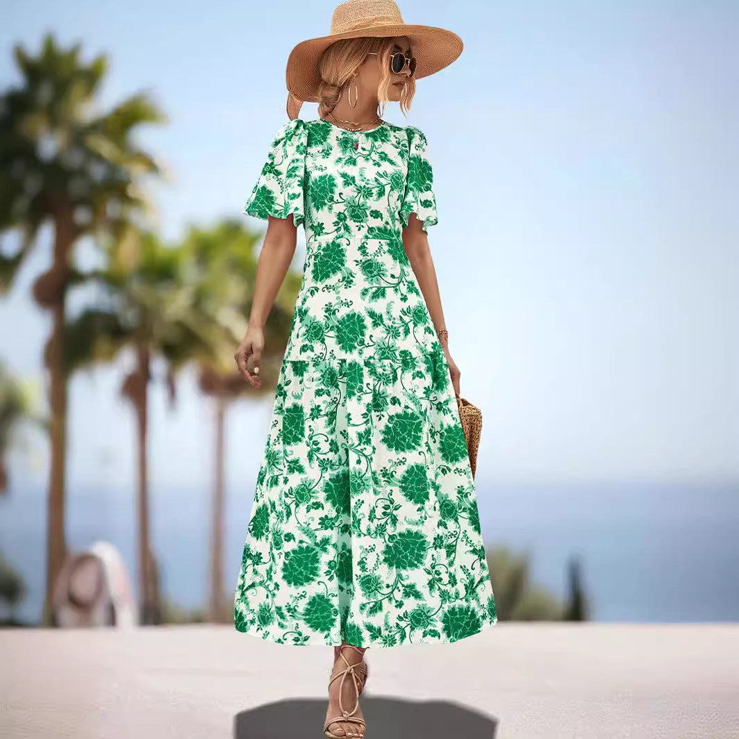 Damen Maxikleid mit floralem Print und eleganter Raffung R&B