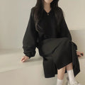 Damen elegantes Hoodie-Kleid mit lässigen Puffärmeln und seitlichem Schlitz