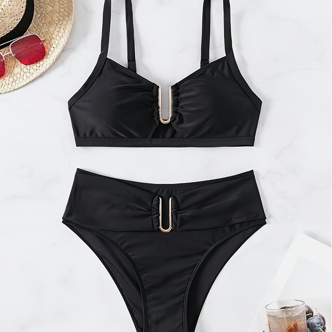 Damen Bikini-Set mit hoch taillierter Hose und dekorativem Schnürverschluss R&B