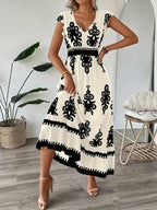 Damen Maxikleid mit floralem Muster und V-Ausschnitt R&B