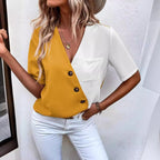 Damen Modisches Oberteil mit asymmetrischem Saum und Knopfleiste R&B