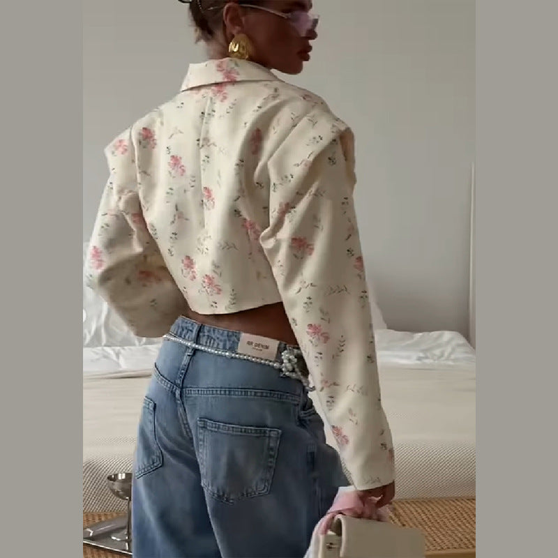 Damen Modische Kurzbluse mit floralen Mustern und Oversized-Schnitten R&B