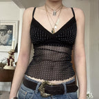 Damen Verspieltes Spaghetti-Trägertop mit transparenten Akzenten und Punkten R&B