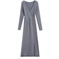 Damen Strickkleid mit Wickeloptik und Knopfdetails