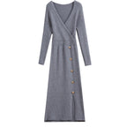 Damen Strickkleid mit Wickeloptik und Knopfdetails