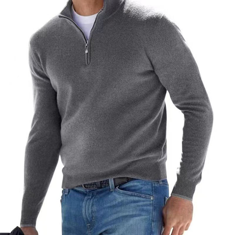 Herren Strickpullover mit modernem Stehkragen und praktischem Zipper R&B