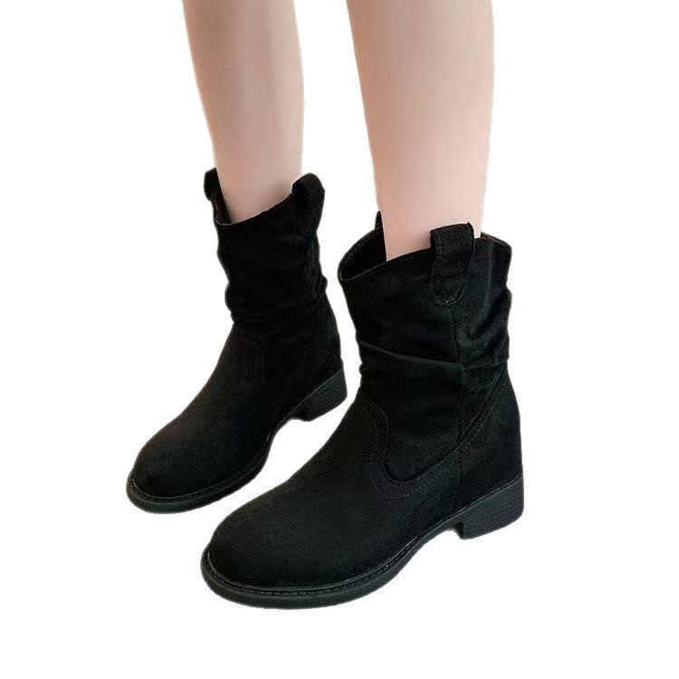 Damen Modische Stiefeletten mit lässigem Falten-Design und bequemem Blockabsatz R&B