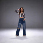 Damen Weite Ripped Jeans mit hohem Bund