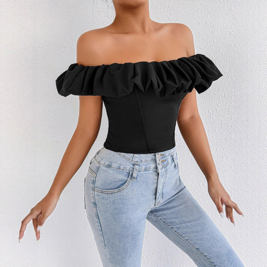 Damen Off-Shoulder Rüschenshirt mit tailliertem Schnitt R&B