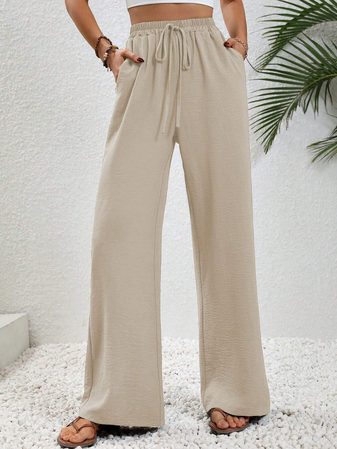 Damen weite Palazzo-Hose mit elastischem Bund und seitlichen Taschen R&B
