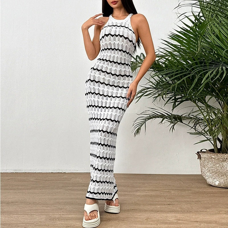 Damen figurbetontes Häkel-Maxikleid R&B