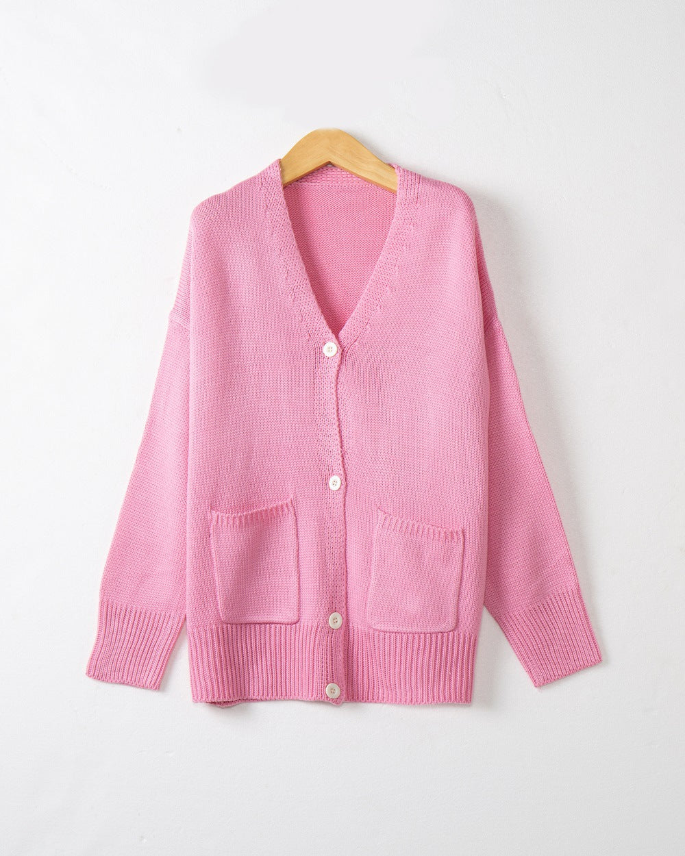 Damen Grobstrick Cardigan mit praktischen Eingrifftaschen und V-Ausschnitt