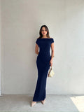 Damen Elegantes Maxikleid mit Off-Shoulder Design und dekorativer Raffung R&B
