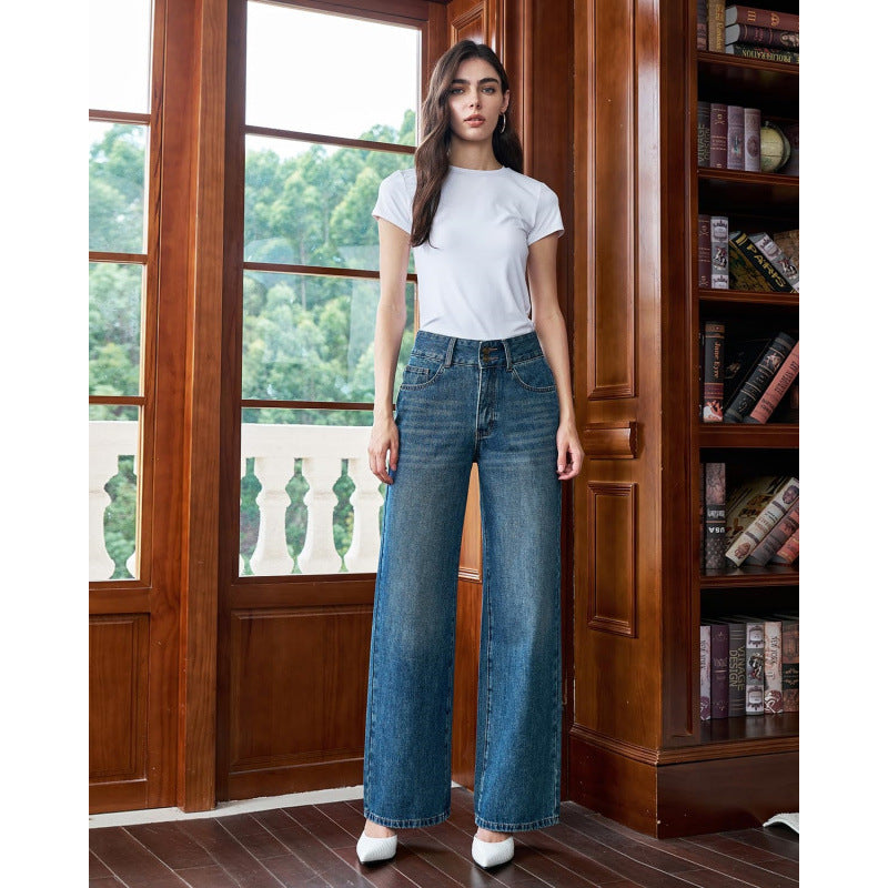 Damen Weit geschnittene Jeans mit hohem Bund und klassischem Denim-Look R&B