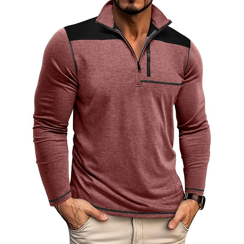 Herren Langarm-Polohemd mit hohem Kragen und Reißverschluss R&B
