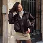 Damen lässige Oversized-Jacke mit Reißverschluss und breitem Kragen R&B