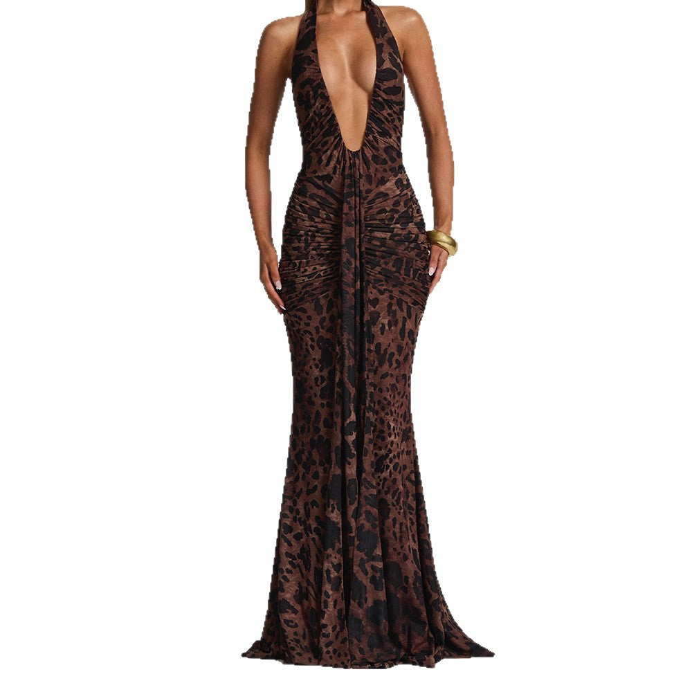 Damen Elegantes Glamour-Kleid mit tiefem V-Ausschnitt und Raffung R&B