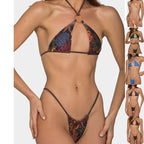 Damen Triangelbikini mit verstellbarem Halterneck und modischem Print R&B