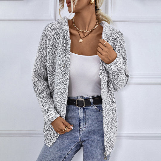 Damen kuschelige Strickjacke mit hohem Kragen und praktischem Reißverschluss R&B