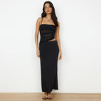 Damen Elegantes Maxikleid mit transparenten Einsätzen und schmalen Spaghetti-Trägern R&B
