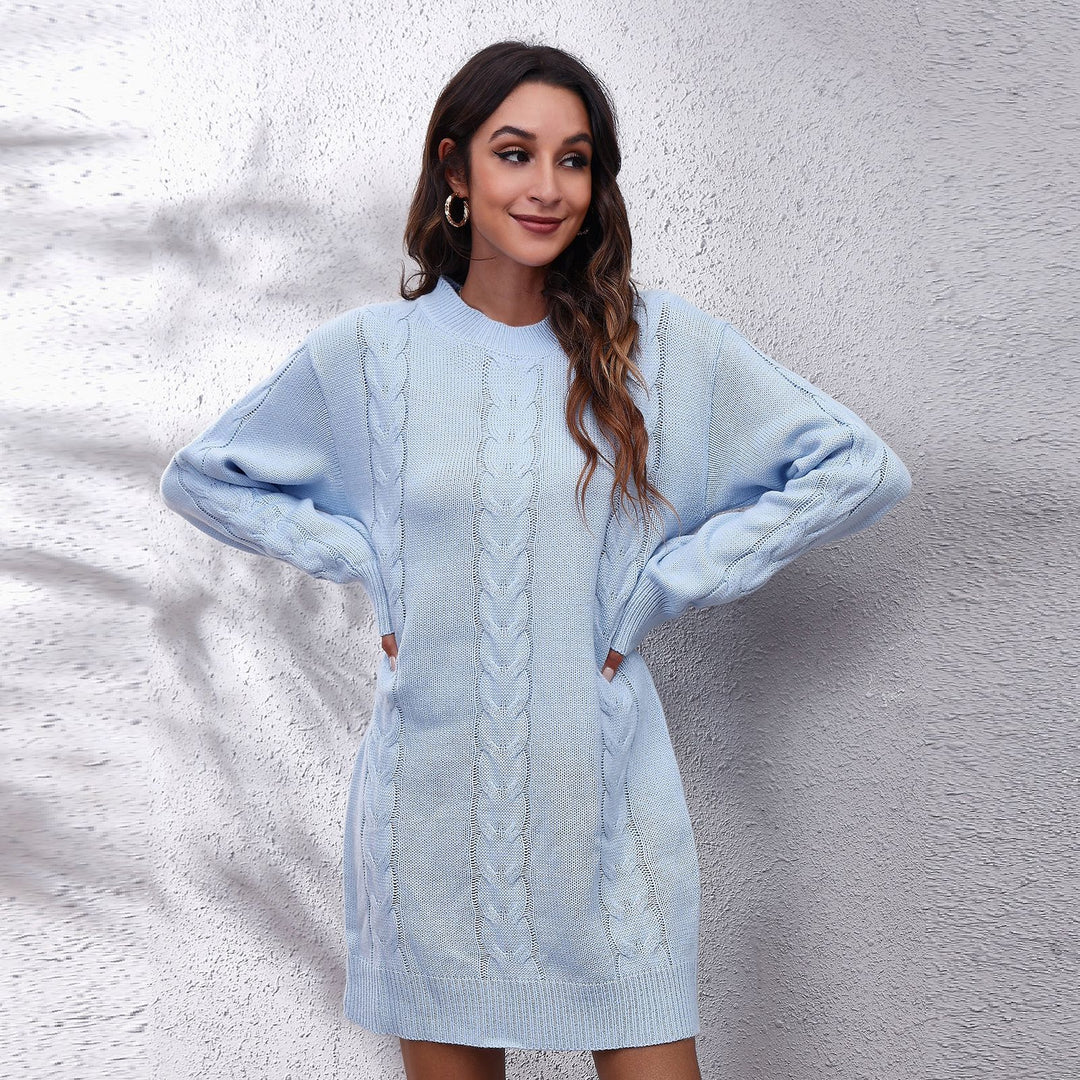 Damen Strickkleid mit modernen Zopfmuster und lässigem Schnitt R&B