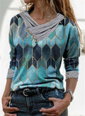 Damen modisches Langarmshirt mit V-Ausschnitt und dekorativen Knopfdetails R&B
