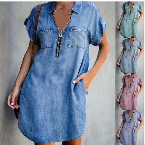 Damen Freizeit Denim-Kleid mit praktischen Taschen und Reißverschluss R&B