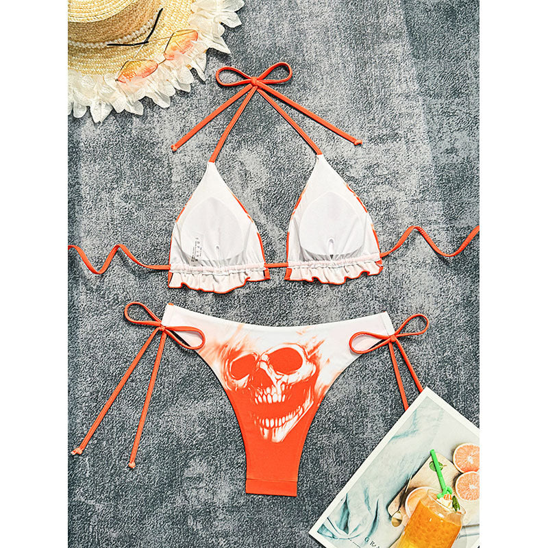 Damen Bikini-Set mit großflächigem Totenkopf-Design