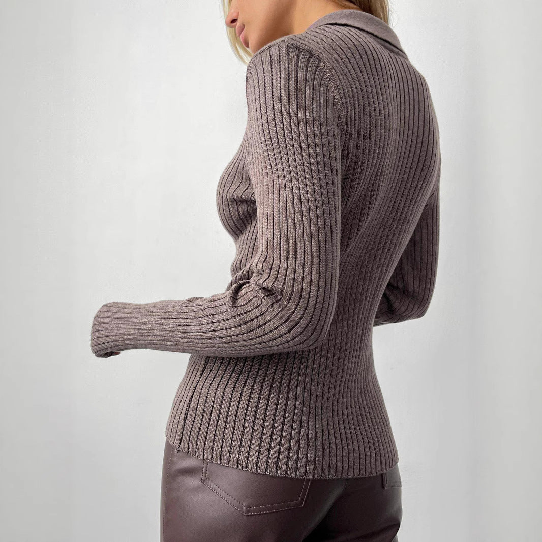 Damen Eleganter, gerippter Pullover mit tiefem V-Ausschnitt R&B