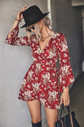 Damen Wickelkleid mit voluminösen Ärmeln und floralem Print R&B