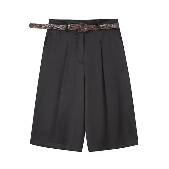 Damen elegante Hochwasser-Shorts mit geflochtenem Gürtel R&B