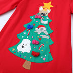 Mädchen Langarmkleid mit festlichem Weihnachtsbaum-Motiv R&B