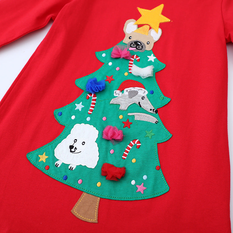 Mädchen Langarmkleid mit festlichem Weihnachtsbaum-Motiv R&B