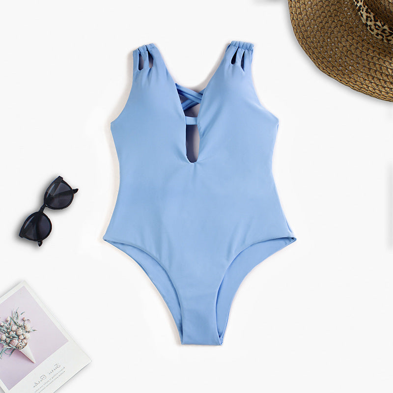 Damen Cut-Out Badeanzug mit modischen Kreuzträgern R&B