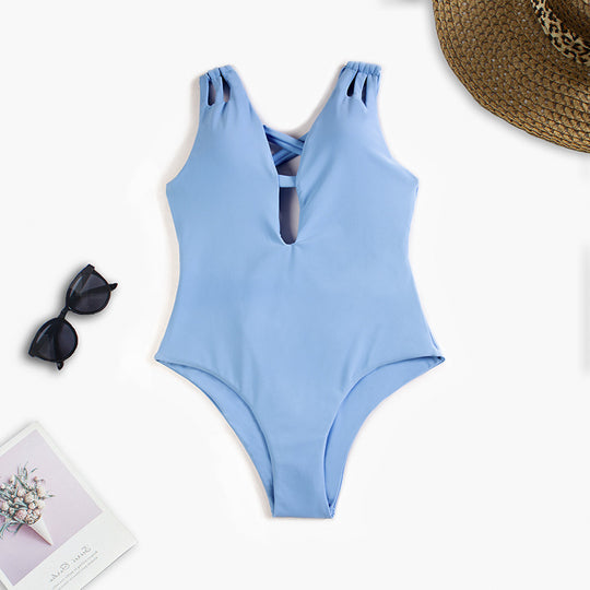 Damen Cut-Out Badeanzug mit modischen Kreuzträgern R&B