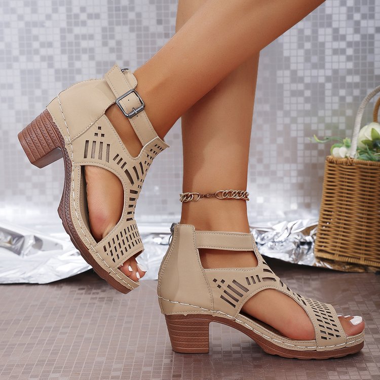 Damen Offene Sandaletten mit modischem Cut-Out Design und komfortablem Blockabsatz R&B