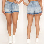 Damen Denim-Shorts mit fransigem Saum und hohem Bund R&B