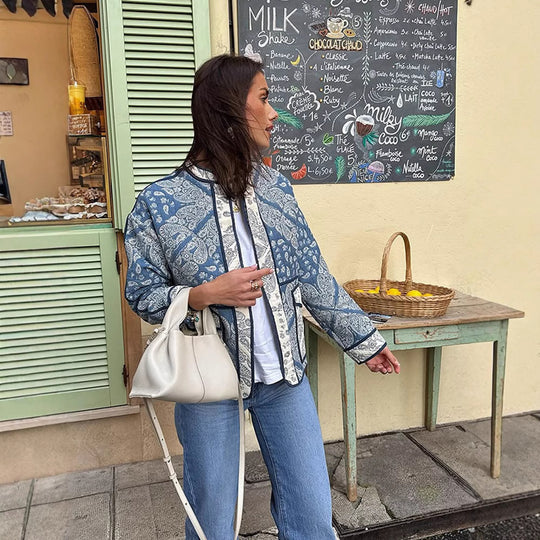 Damen modische leichte Bomberjacke mit Paisleymuster und seitlichen Eingrifftaschen R&B