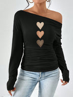 Damen Off-Shoulder Langarmshirt mit Raffung R&B