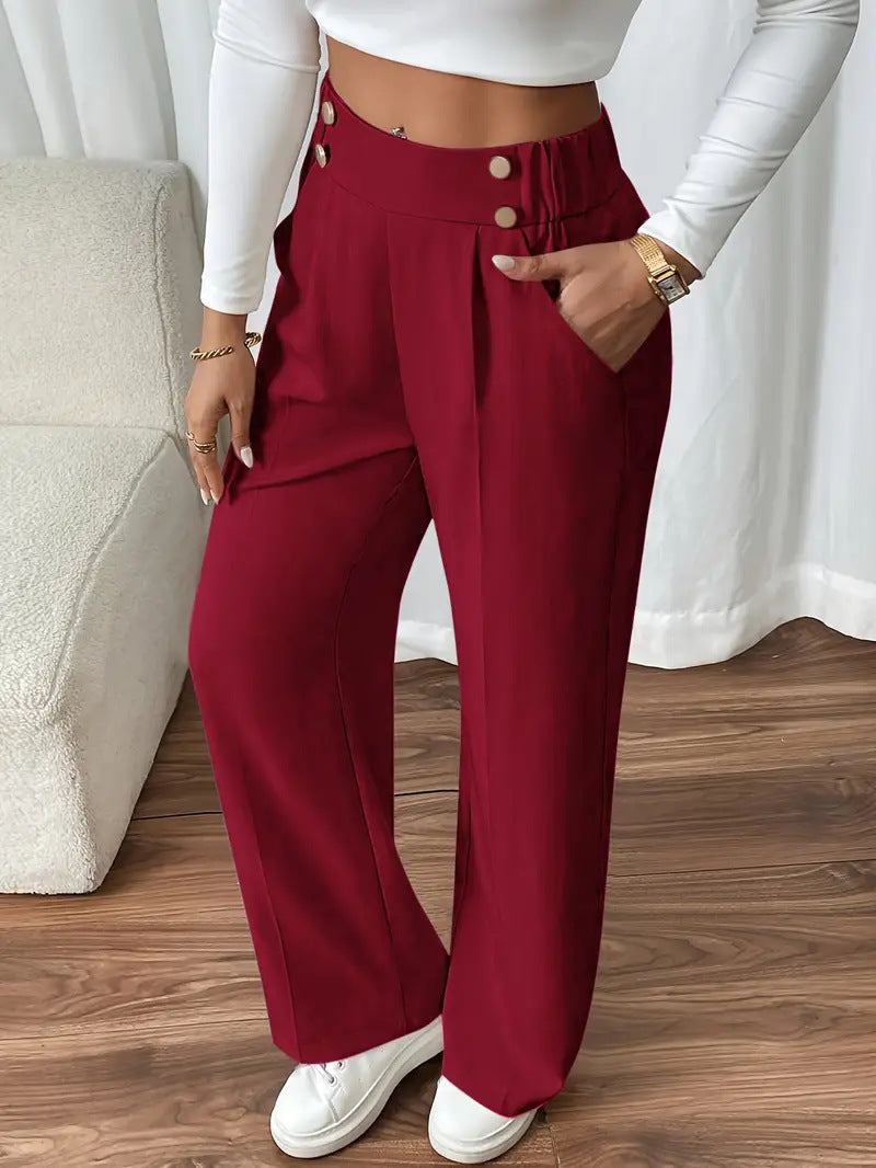 Damen Klassische weite Hose mit Knopfleiste und Taschen R&B