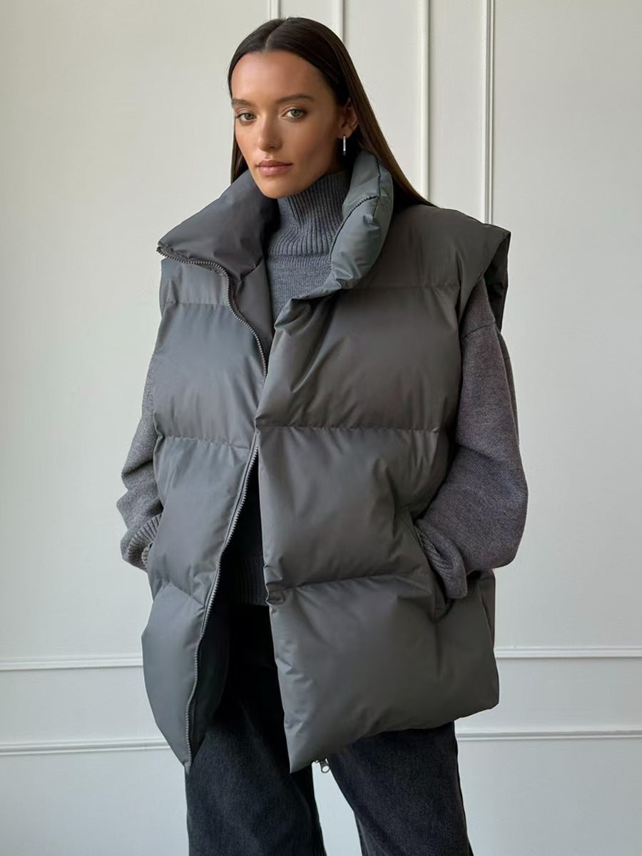 Damen Steppweste mit hohem Kragen und Taschen R&B