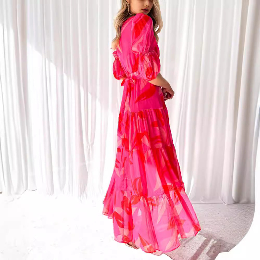 Damen Maxikleid mit voluminösen Ärmeln und schwingendem Saum Heidi-Mode
