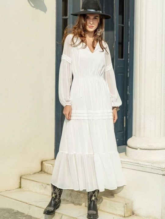Damen Boho Maxikleid mit raffinierten Details und V-Ausschnitt R&B