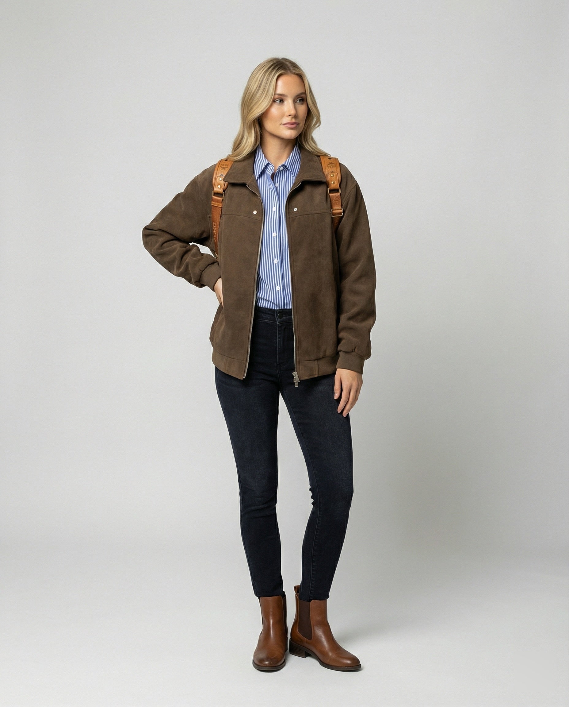 Japanische Vintage BasR&Ball Jacke Damen Braun Suede Herbst Übergangsjacke