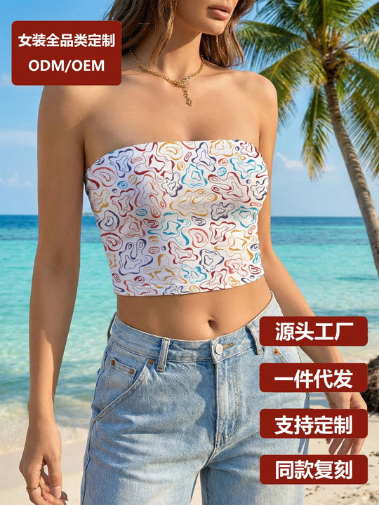Damen Bandeau-Top mit modernem Tierdruck und elastischer Passform R&B
