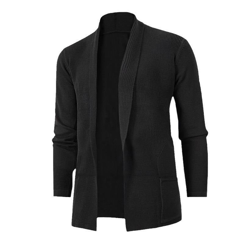 Herren lässige Strickjacke mit offenem Kragen und elegantem Rippdesign R&B