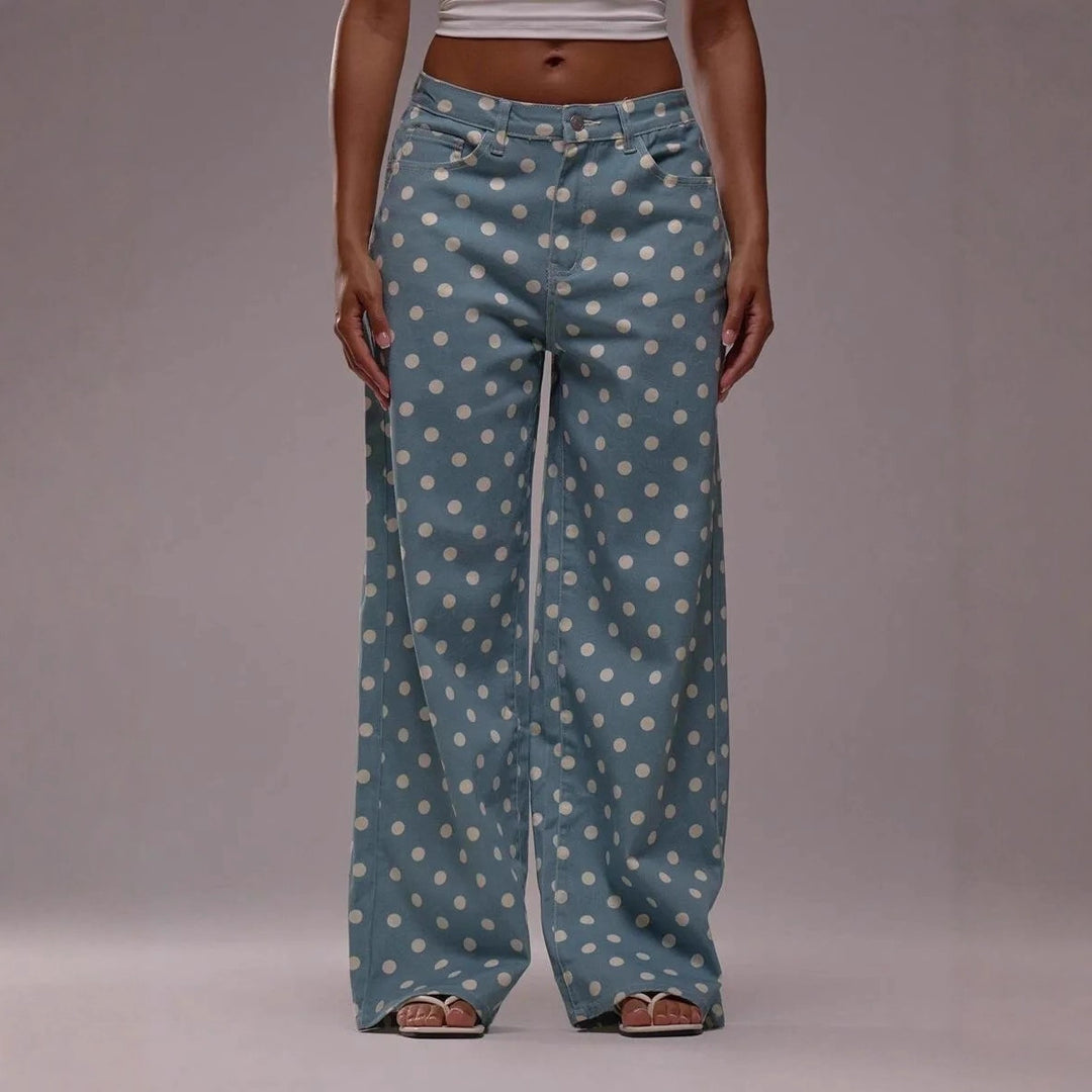 Damen Weite Stoffhose mit Polka-Dot Muster