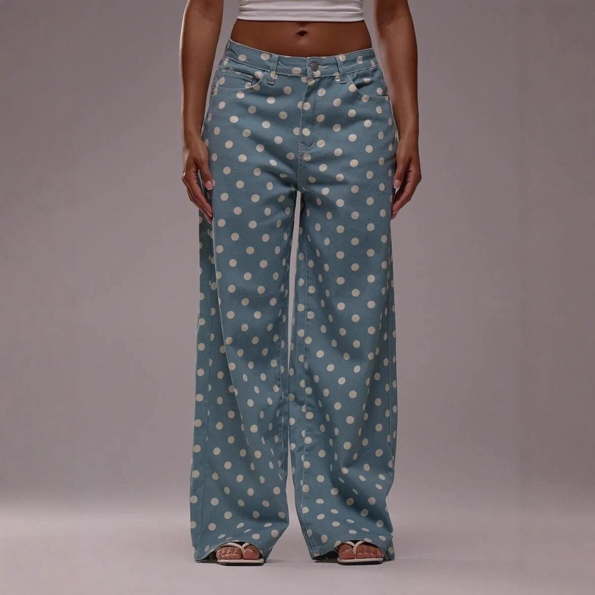 Damen Weite Stoffhose mit Polka-Dot Muster